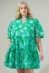 Waterlilly Floral Dixie Split Neck Shift Dress Curve